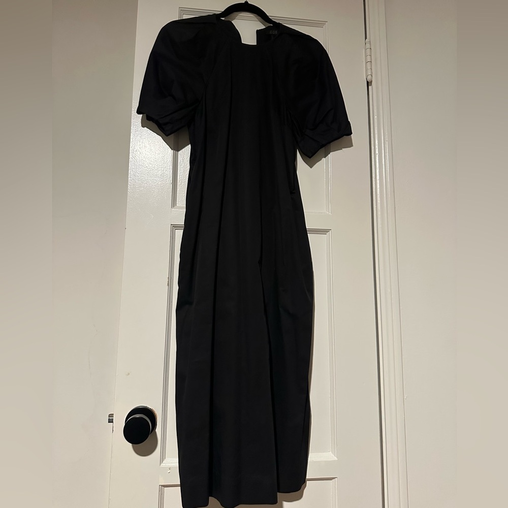 COS Black Midi Dress with Puff Sleeves